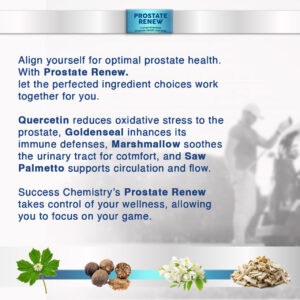 Success Chemistry Prostate Renew - A blend of Saw Palmetto, Quercetin, and Juniper, traditionally used to assist with urinary function and well-being. Each bottle contains 60 veggie capsules. - Image 2