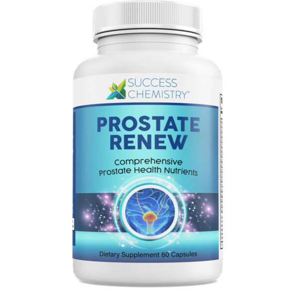 Success Chemistry Prostate Renew - A blend of Saw Palmetto, Quercetin, and Juniper, traditionally used to assist with urinary function and well-being. Each bottle contains 60 veggie capsules.