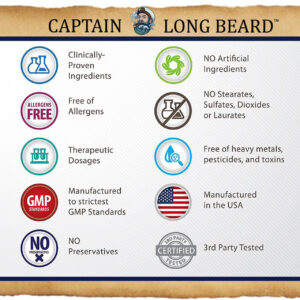 Captain Long Beard Rapid Beard Growth Formula - Powerful Blend with PABA, Horsetail Extract, Fo-Ti, Bamboo Extract, Stinging Nettle, Chinese Peony, Spirulina, Saw Palmetto, Plant Sterols, Alfalfa, and Barley - 60 Capsules - Image 5