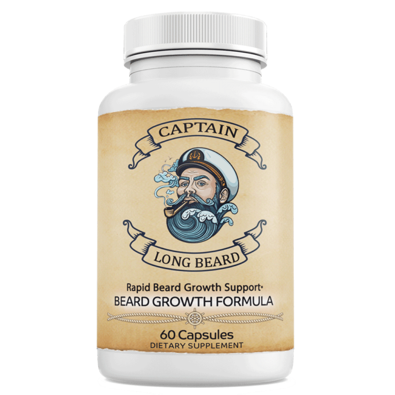 Captain Long Beard Rapid Beard Growth Formula - Powerful Blend with PABA, Horsetail Extract, Fo-Ti, Bamboo Extract, Stinging Nettle, Chinese Peony, Spirulina, Saw Palmetto, Plant Sterols, Alfalfa, and Barley - 60 Capsules