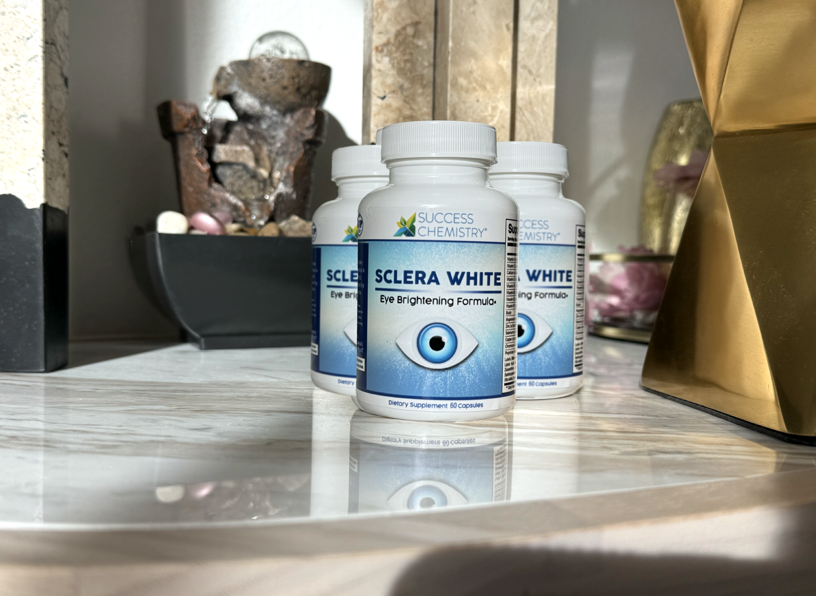 Dietary supplement Sclera White two-pack for clearer eyes and reduced yellowing.